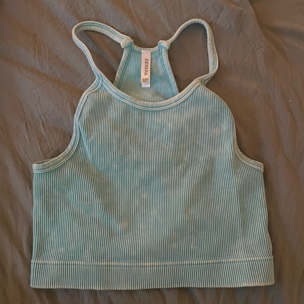 Zenana Outfitters Aqua Ribbed Tank Top